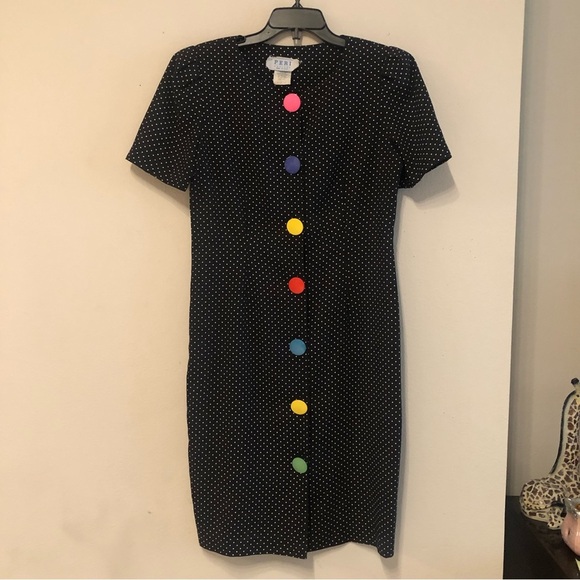 Women’s Vintage Peri Petite black and white polka dots dress.Made in USA - Picture 4 of 6